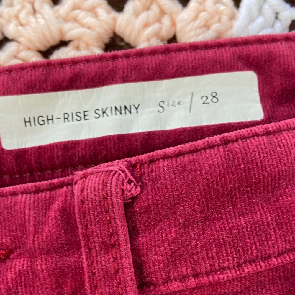 Pilcro and the Letterpress 28 Cranberry Red corduroy velvet stretch skinny pants - Picture 7 of 13